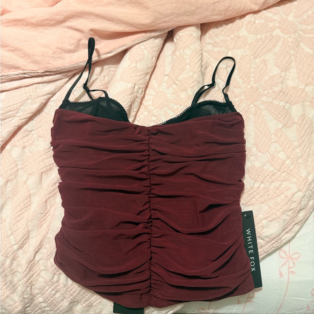 White Fox Boutique Burgundy Ruched Tank Top